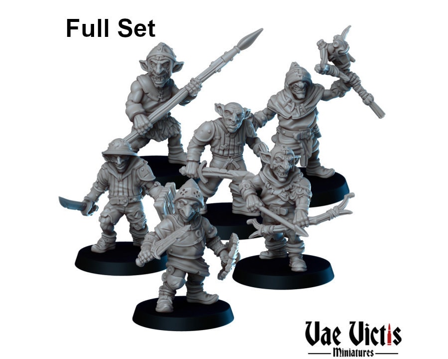 Goblin Soldier Set (6 Minis) | Vae Victis Miniatures | Archer | Spear | Resin | Tabletop | Miniatures | TTRPG | DND | 5E