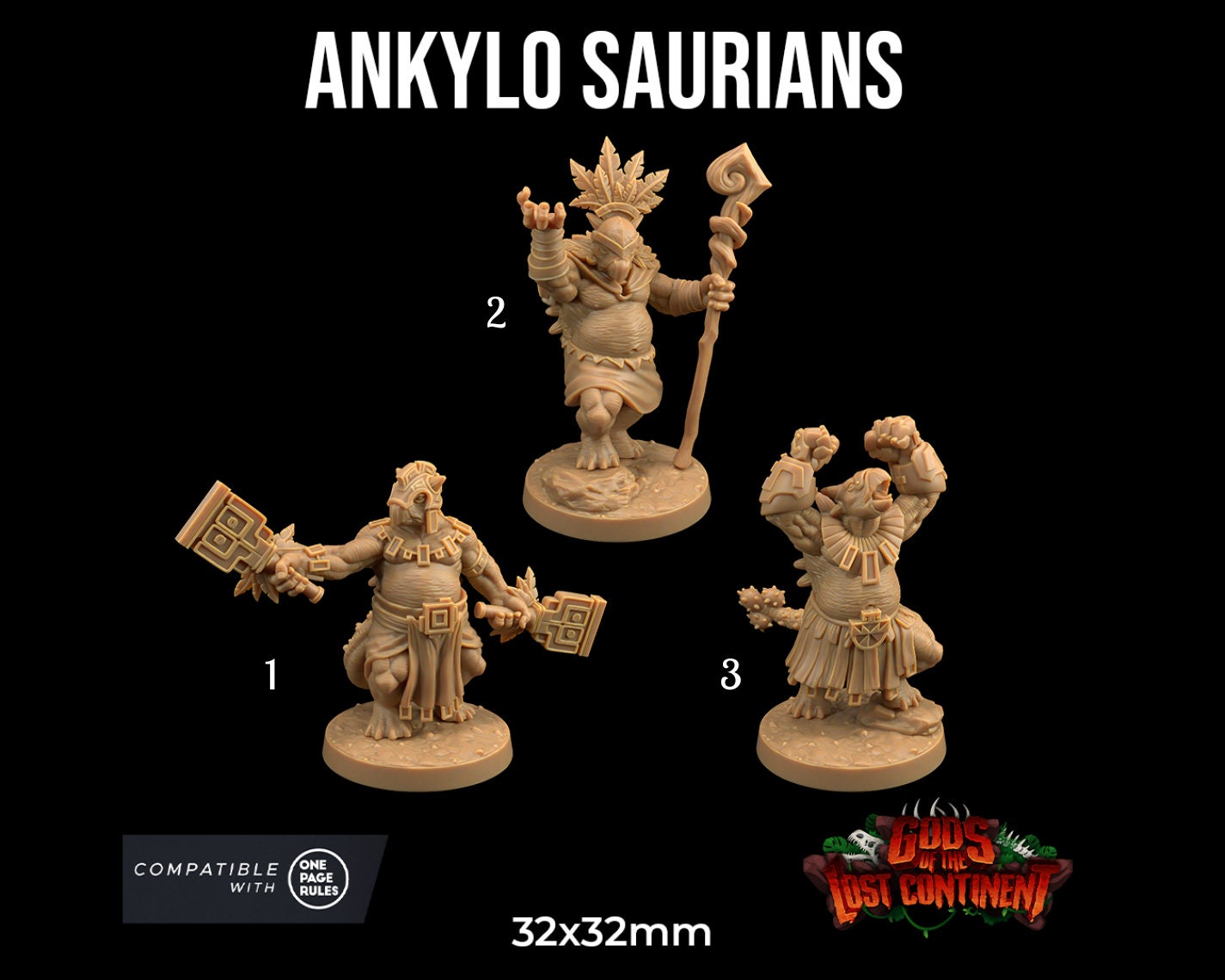 Ankylo Saurians | Dragon Trappers Lodge | One Page Rules | 32mm | Resin Printed Tabletop RPG Figures | DND | 5E | Dinosaur