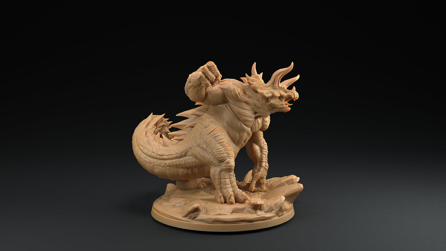 Tricerahulk | Dragon Trappers Lodge | Mini | One Page Rules | 32mm | Resin | Tabletop | Miniatures | TTRPG | DND | 5E | OPR | Dinosaur