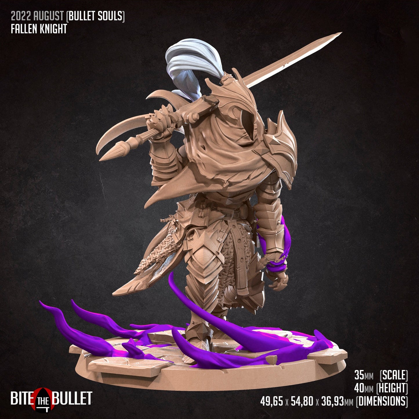 Fallen Knight | Bite The Bullet | 35mm Scale | Resin Printed Tabletop RPG Miniature Figures | DND | 5E