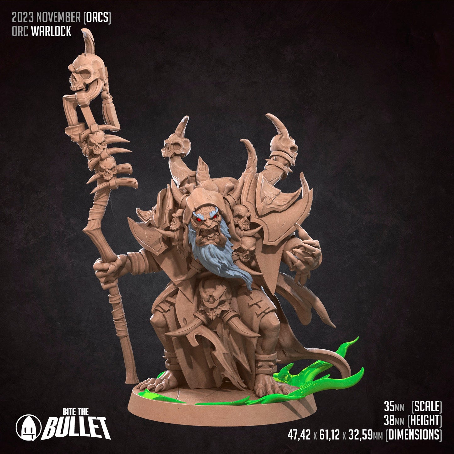 Orc Warlock | Bite The Bullet | 35mm Scale | Resin Printed Tabletop RPG Miniature Figures | DND | 5E