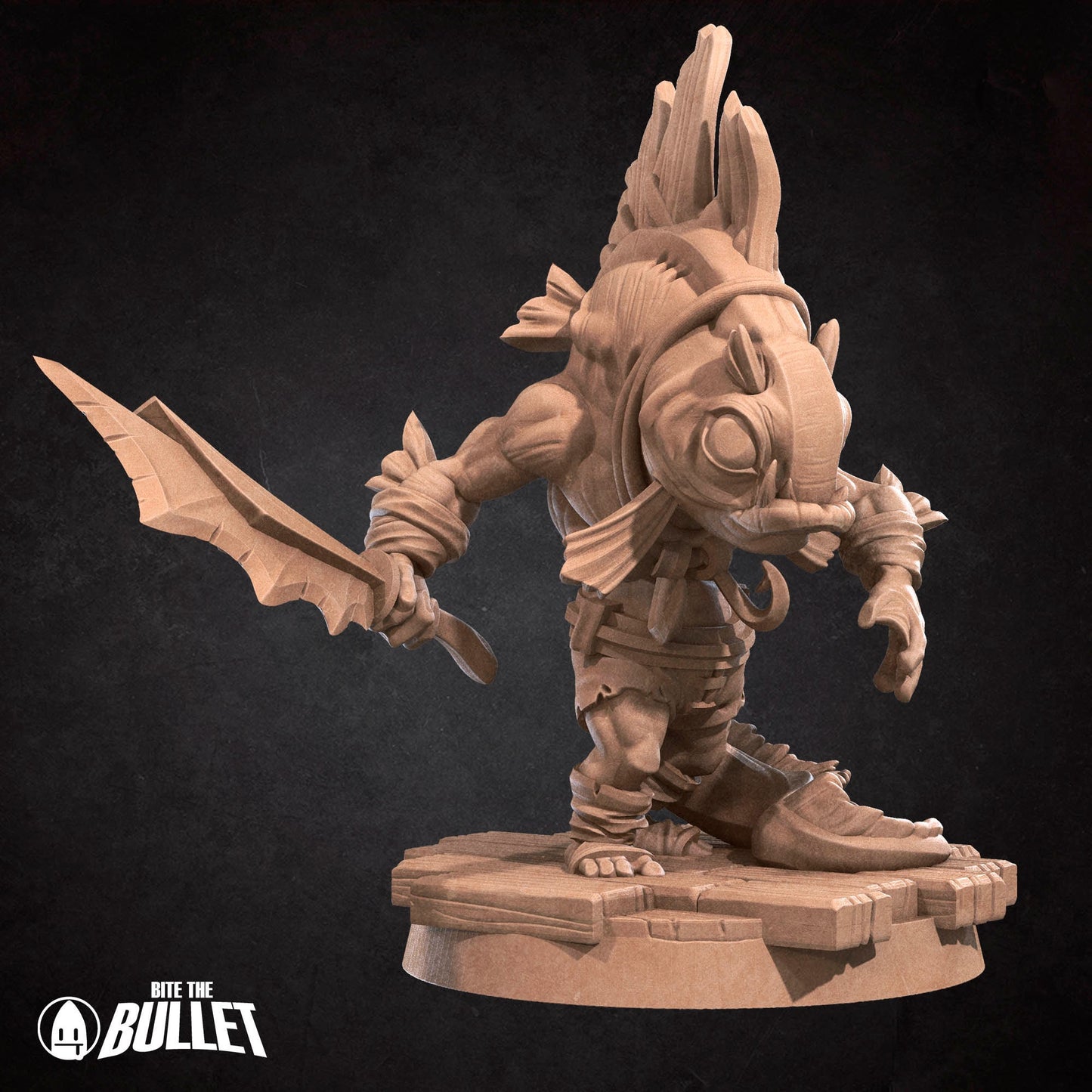 Locathah Swordsman | Bite The Bullet | Bullet Town Fishing Village | 35mm Scale Resin Printed Tabletop RPG Miniature Figures For DND 5E