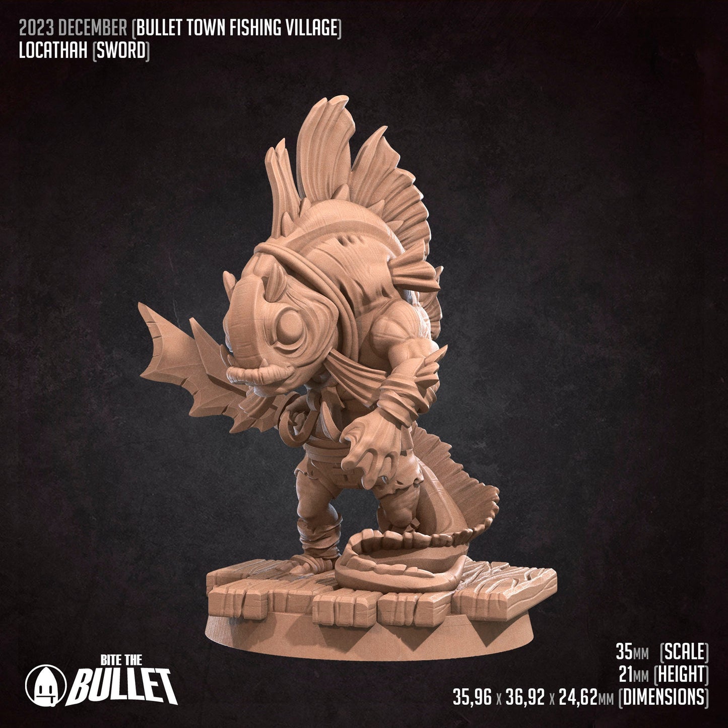 Locathah Swordsman | Bite The Bullet | Bullet Town Fishing Village | 35mm Scale Resin Printed Tabletop RPG Miniature Figures For DND 5E