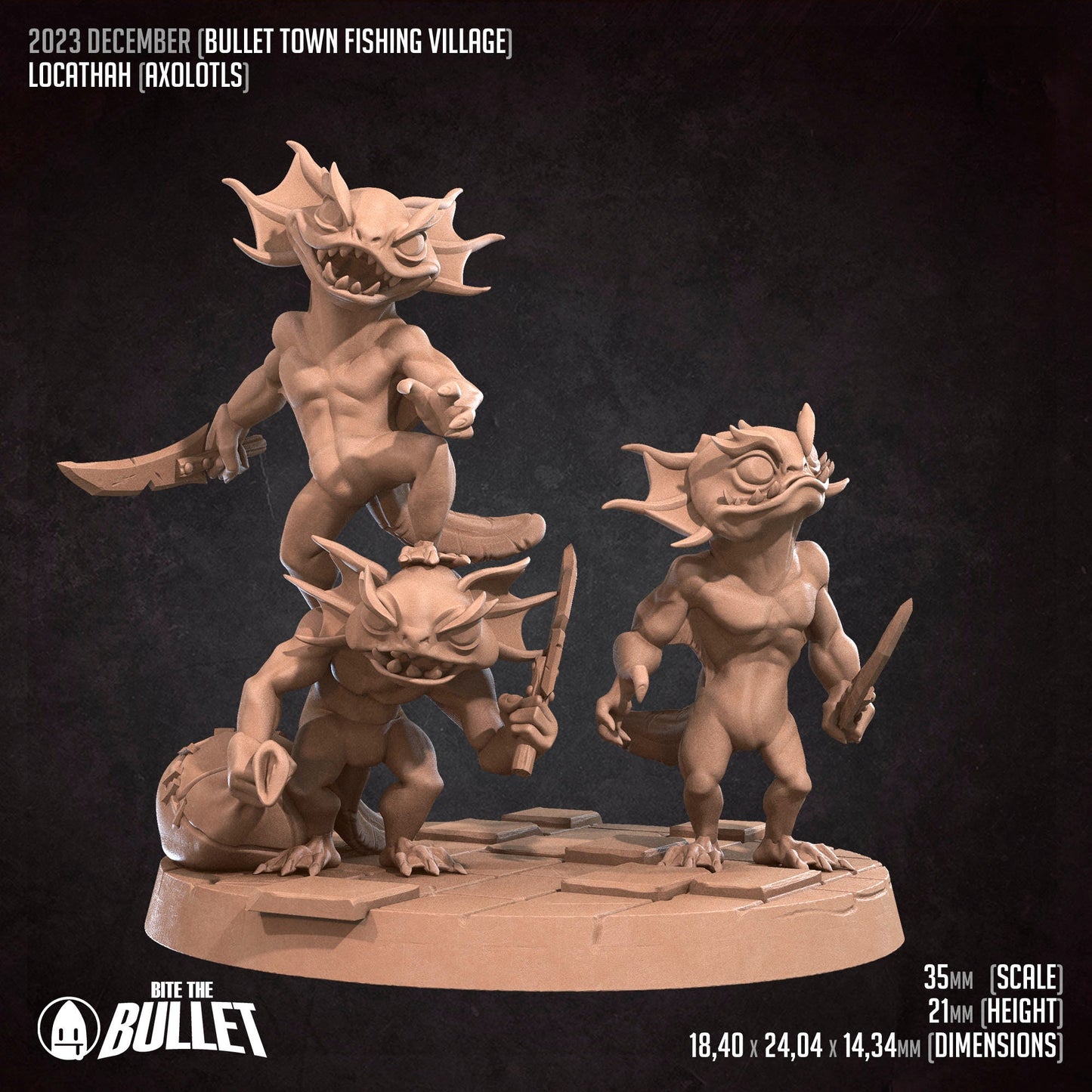 Axolotl Bandit Bros | Bite The Bullet | Bullet Town Fishing Village | 35mm Scale Resin Printed Tabletop RPG Miniature Figures For DND 5E