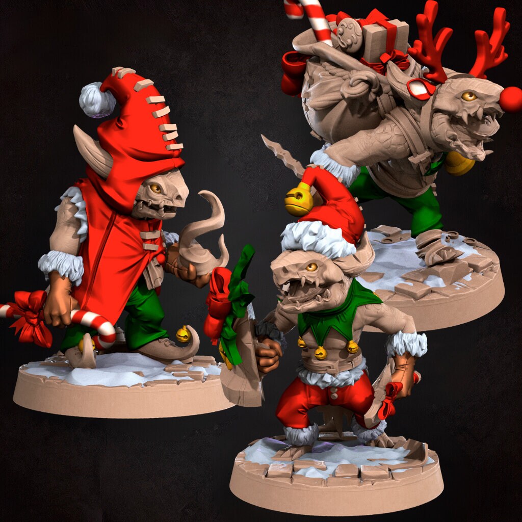 Christmas Kobold Set | Bite The Bullet | Bullet Town Christmas | 35mm Scale Resin Printed Tabletop RPG Miniature Figures For DND 5E