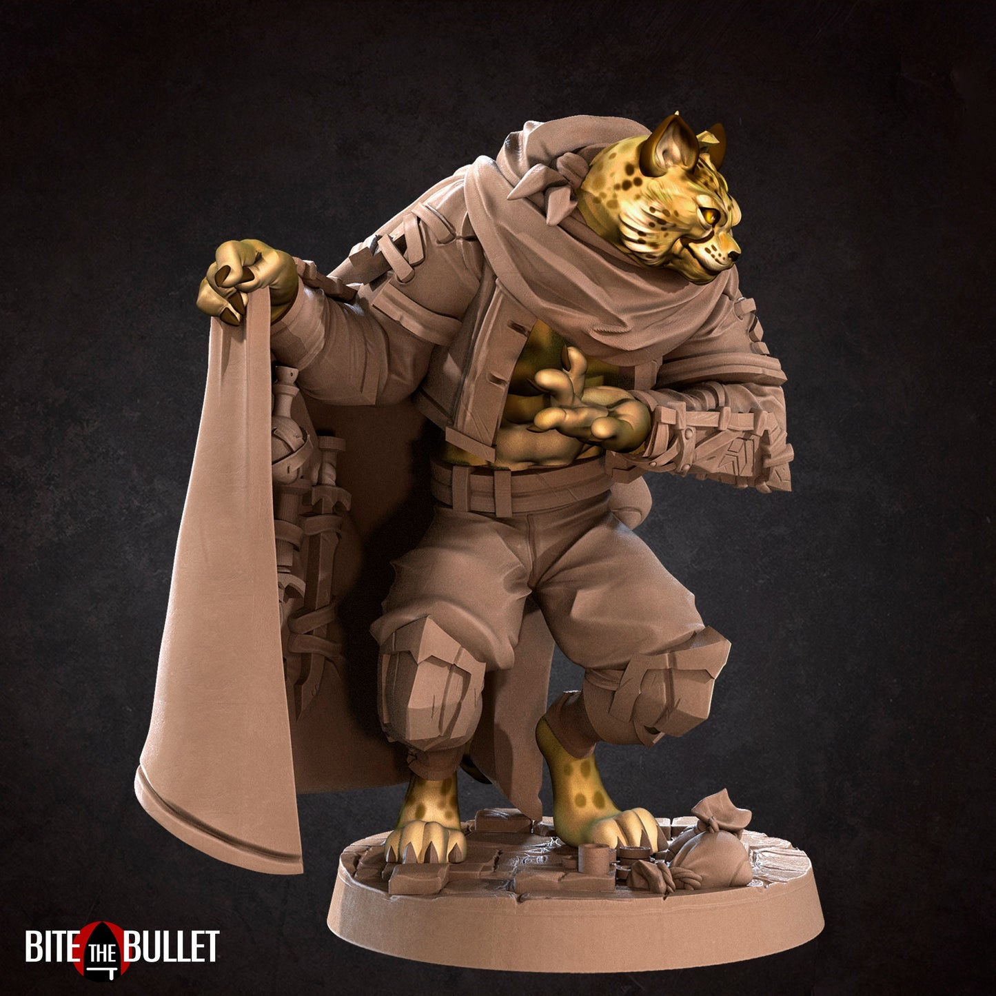 Christmas Smuggler Tabaxi | Bite The Bullet | Bullet Town Christmas | 35mm Scale Resin Printed Tabletop RPG Miniature Figures For DND 5E