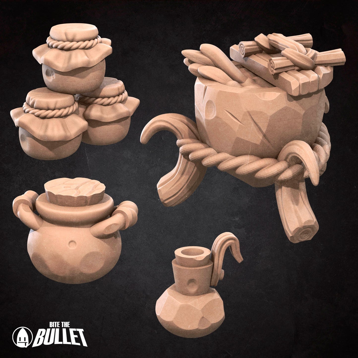 Kitchen Set | Bite The Bullet | Bullet Town Fishing Village | 35mm Scale Resin Printed Tabletop RPG Miniature Figures For DND 5E