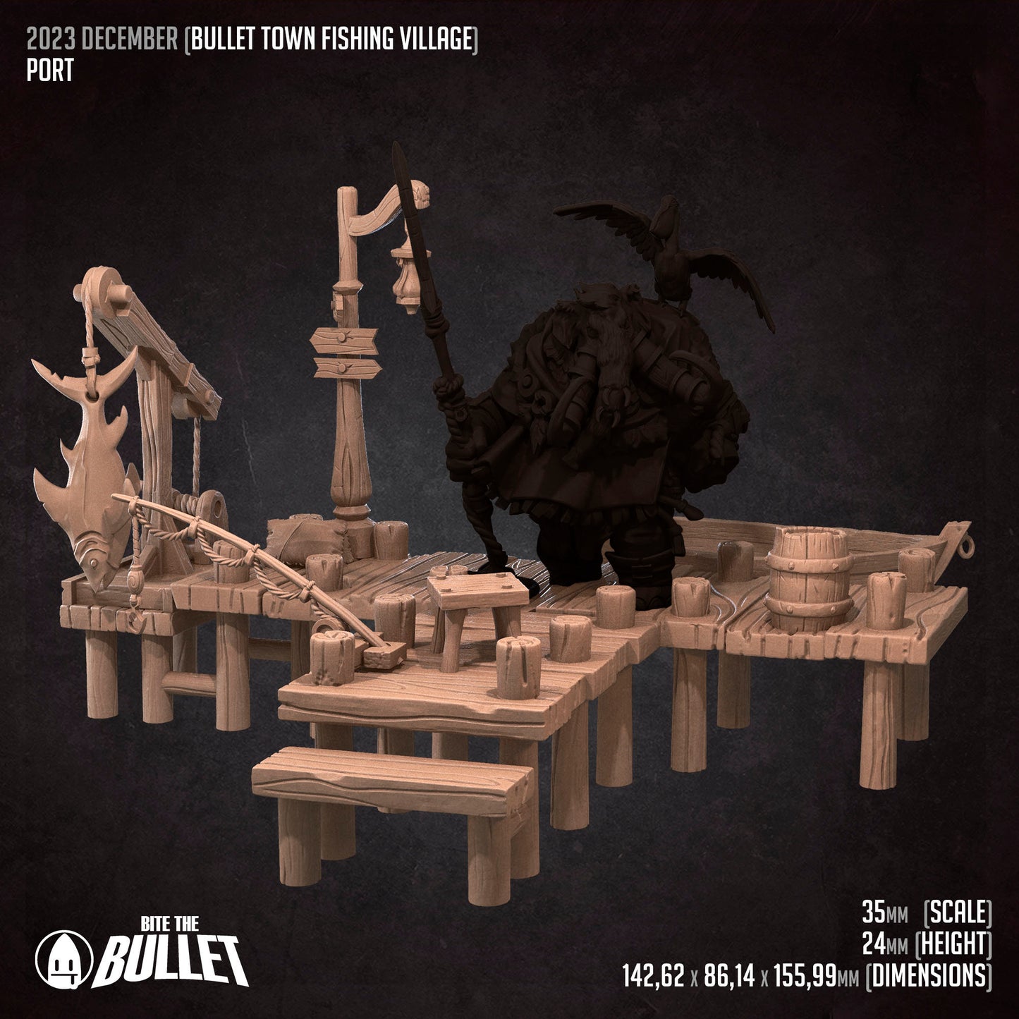 Sea Port Terrain Set | Bite The Bullet | Bullet Town Fishing Village | 35mm Scale Resin Printed Tabletop RPG Miniature Figures For DND 5E