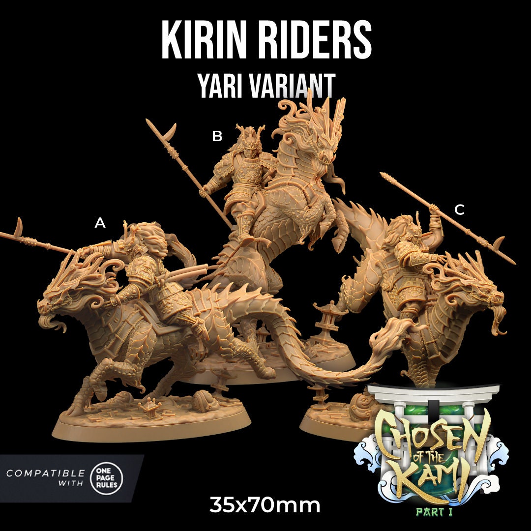 Kirin Riders Set | Dragon Trappers Lodge | Chosen Of The Kami | 32mm Scale Resin Printed Tabletop RPG Figure For DND