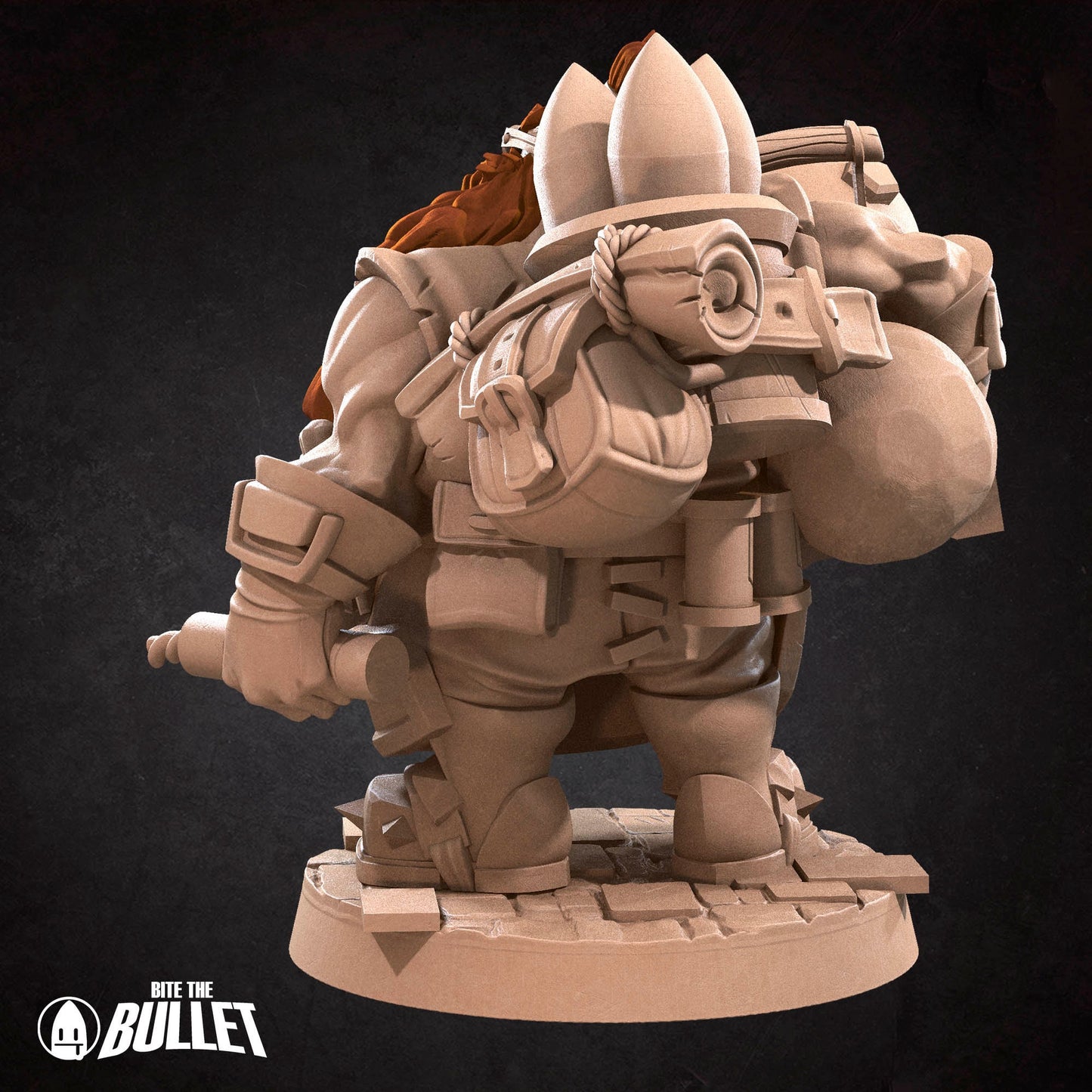 Dwarf artillerist with long red beard and a giant cannon and dynamite