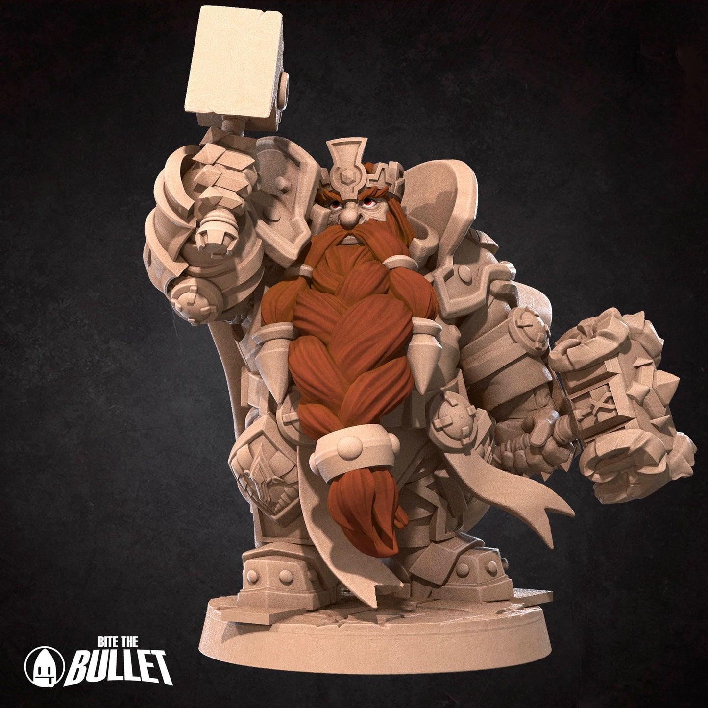 Dwarf High Lord holding his hammer high and triumphant