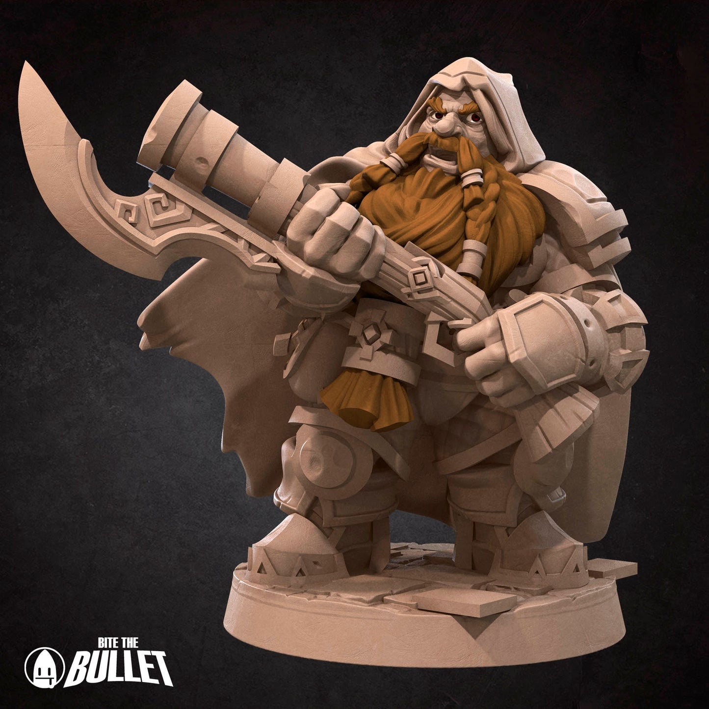 Dwarf rifleman holding an gun with an axe bayonet