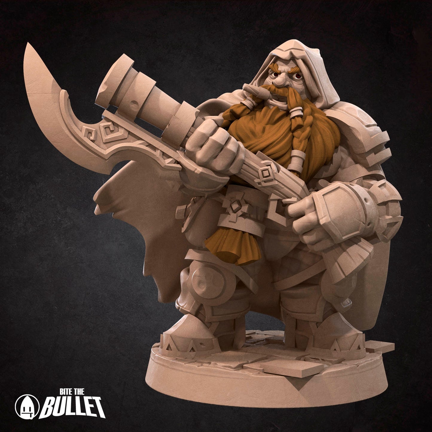 Dwarf rifleman holding an gun with an axe bayonet