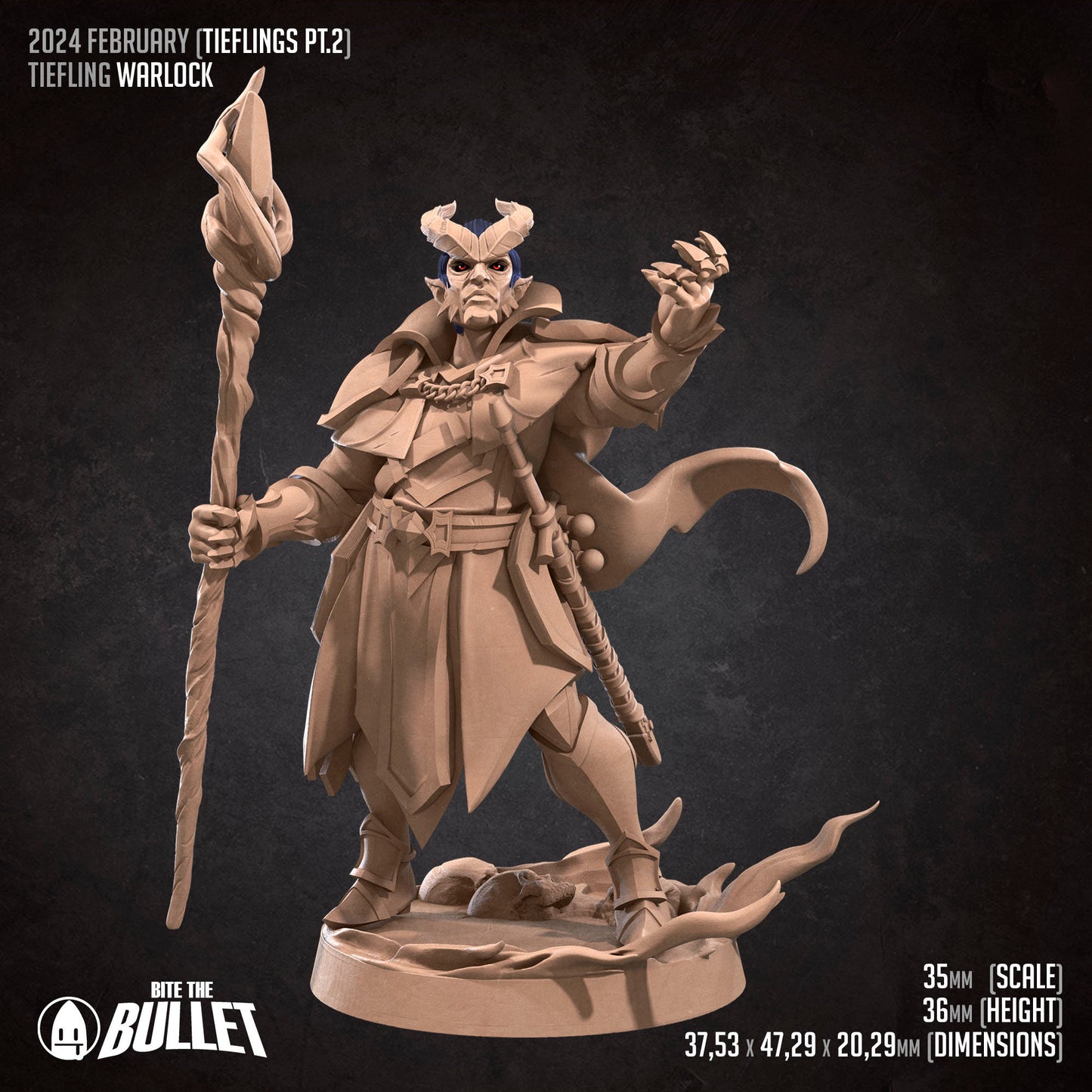 Tiefling Warlock | Bite The Bullet | 35mm Scale | Resin Printed Tabletop RPG Miniature Figures | DND | 5E