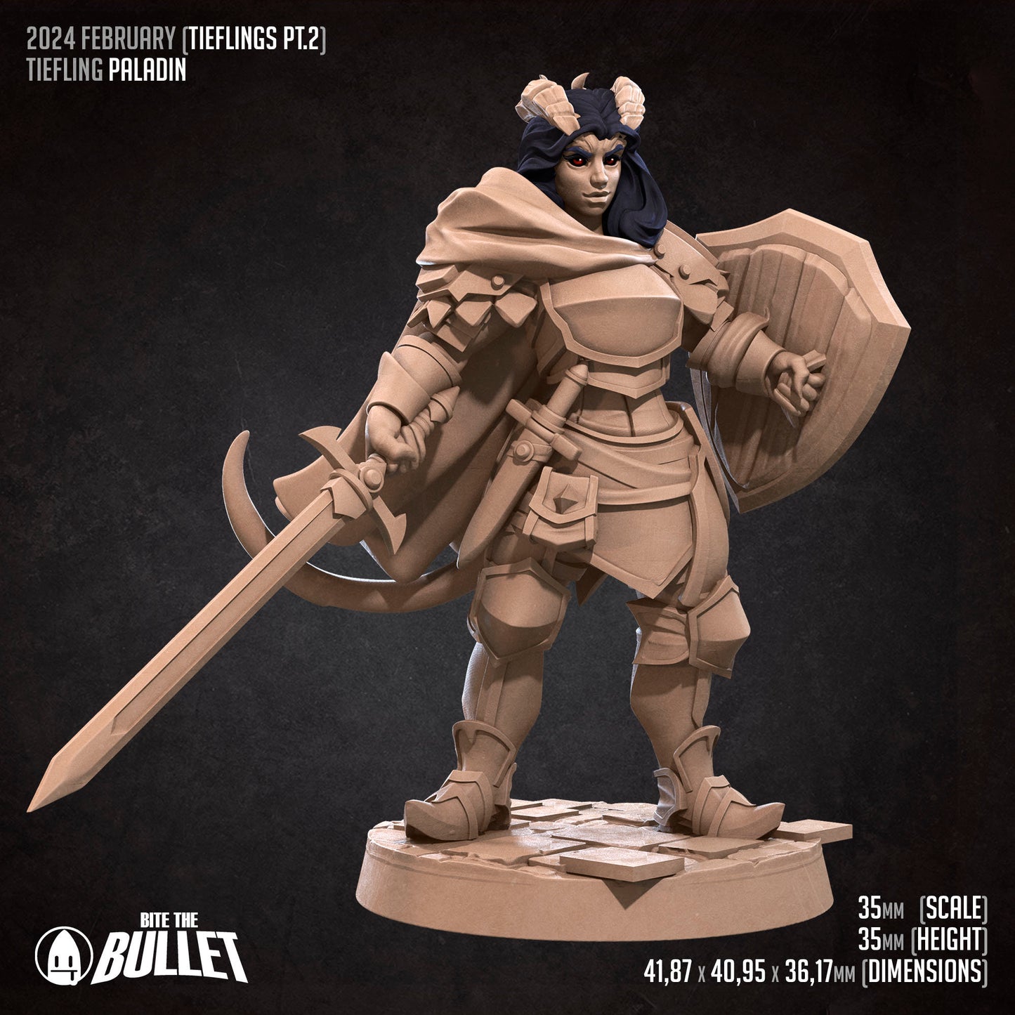 Tiefling Paladin | Bite The Bullet | 35mm Scale | Resin Printed Tabletop RPG Miniature Figures | DND | 5E