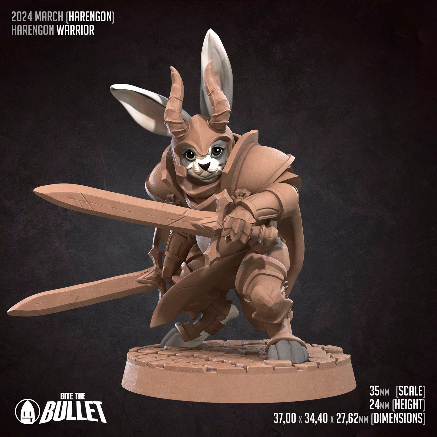 Harengon Warrior | Bite The Bullet | 35mm Scale | Resin Printed Tabletop RPG Miniature Figures | DND | 5E