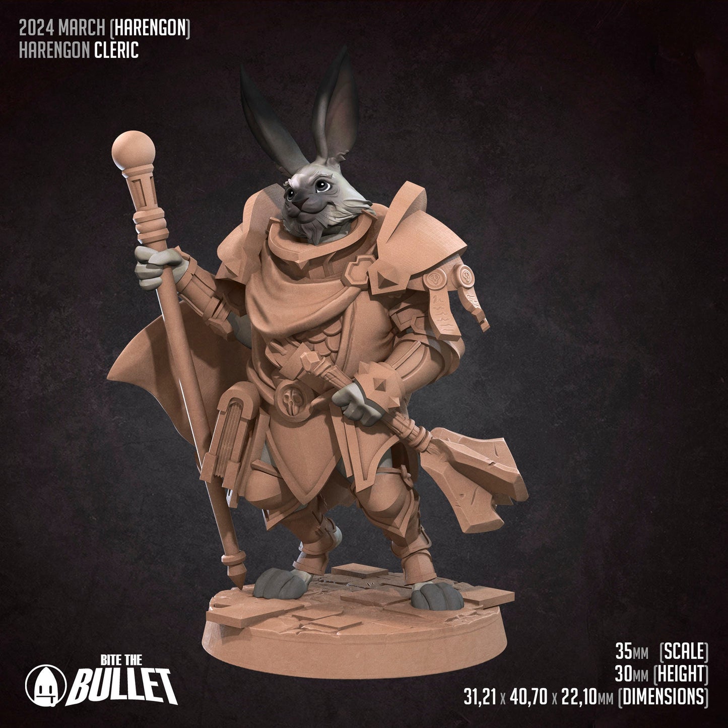 Harengon Cleric | Bite The Bullet | 35mm Scale | Resin Printed Tabletop RPG Miniature Figures | DND | 5E