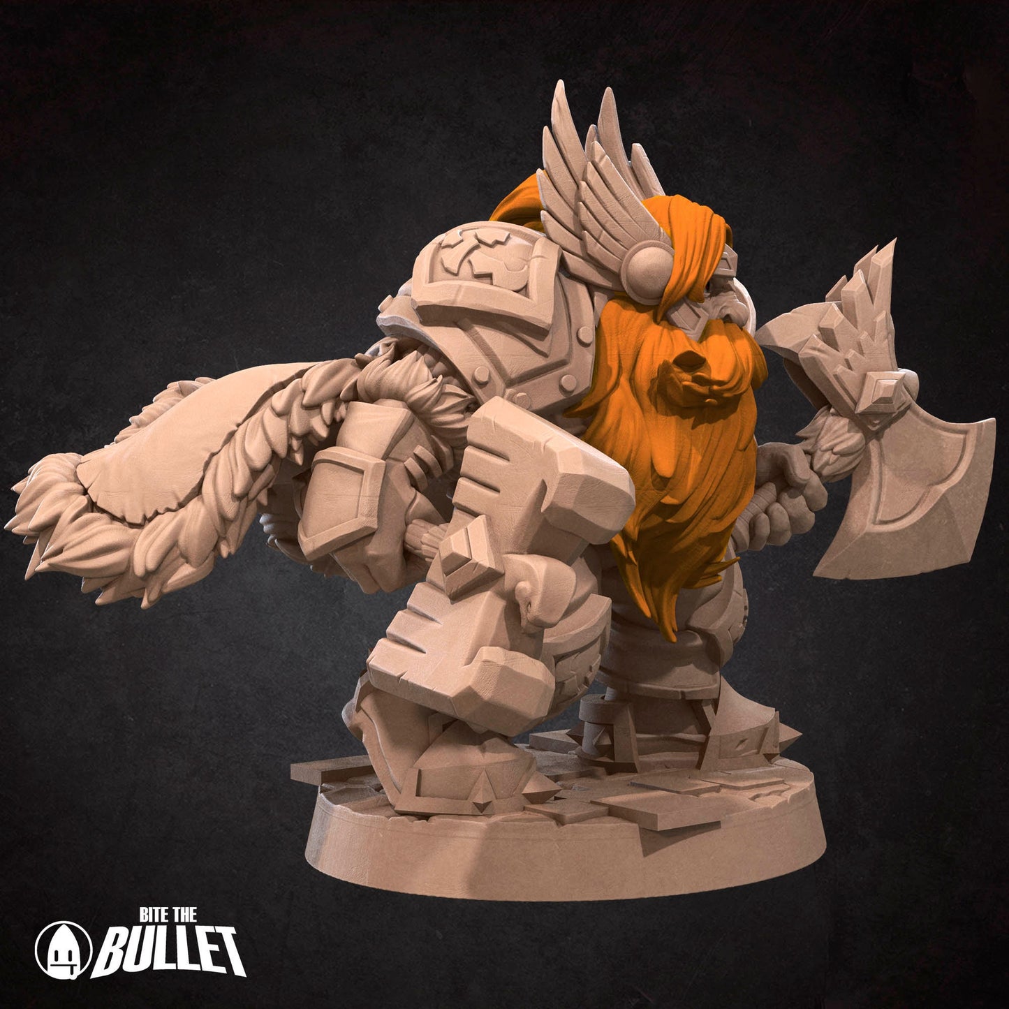 Armored dwarf general holding an axe and hammer