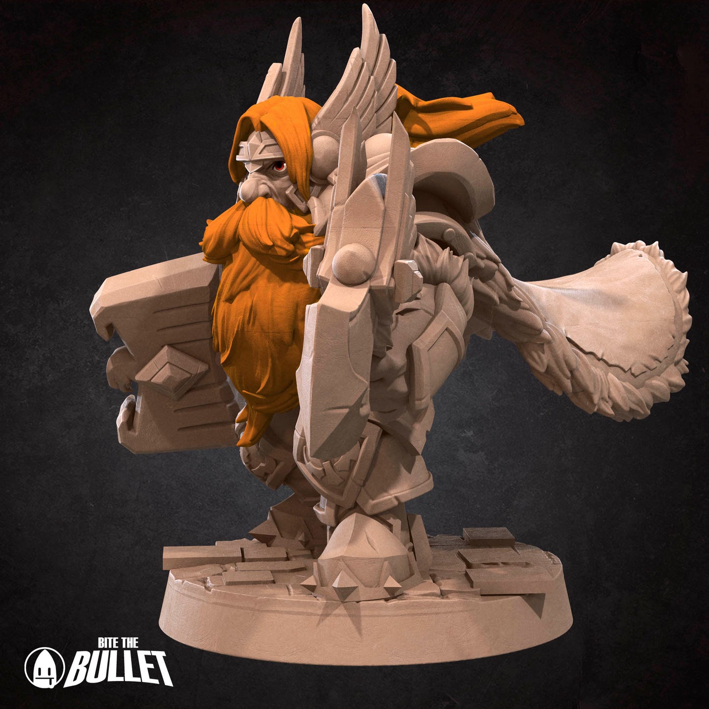 Armored dwarf general holding an axe and hammer