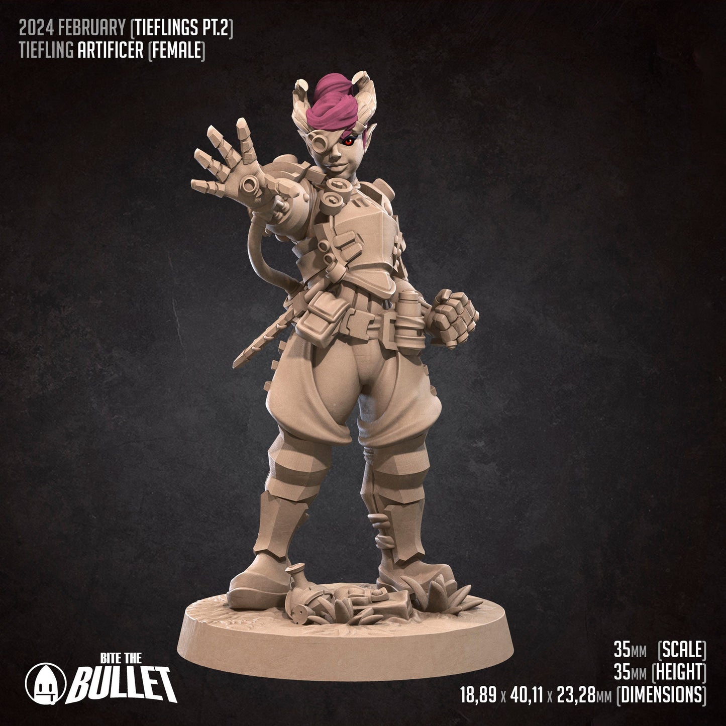 Tiefling Artificer | Bite The Bullet | 35mm Scale | Resin Printed Tabletop RPG Miniature Figures | DND | 5E