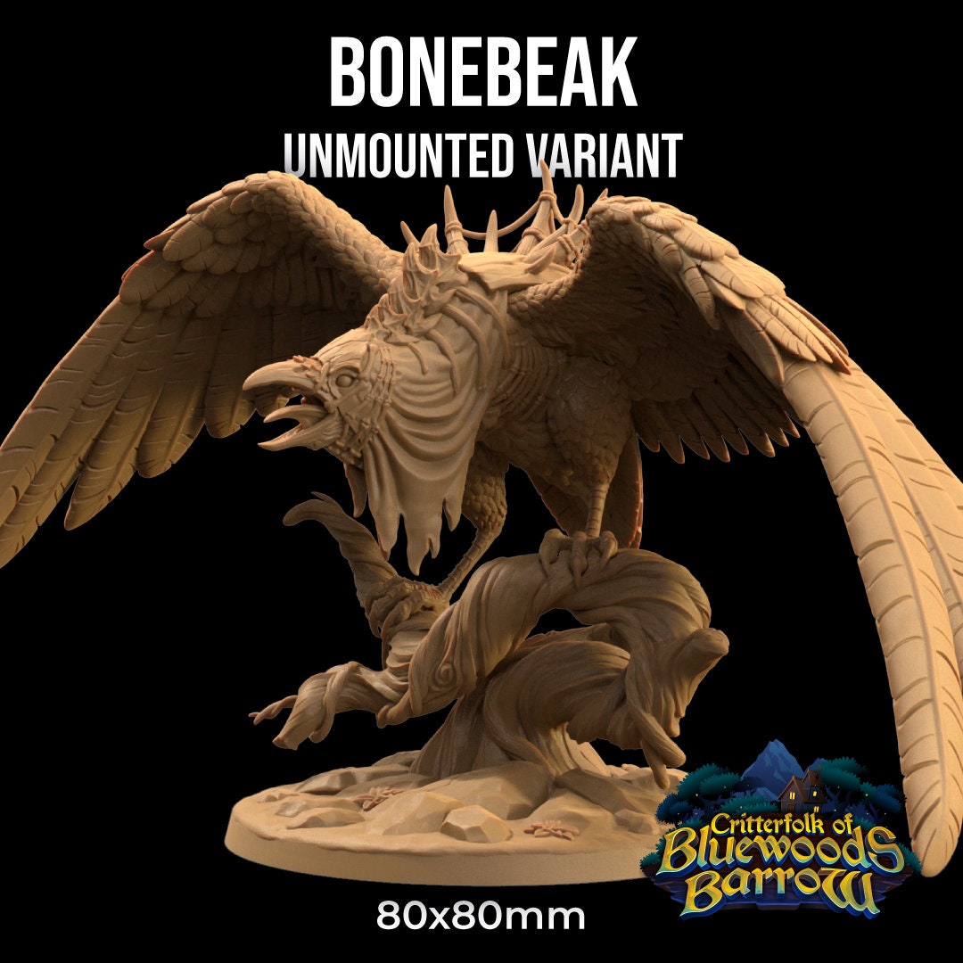 Bonebeak With Casting Rider | Dragon Trappers Lodge | The Critterfolk of Bluewoods Barrows | 32mm Scale Resin Printed TTRPG Figure For DND