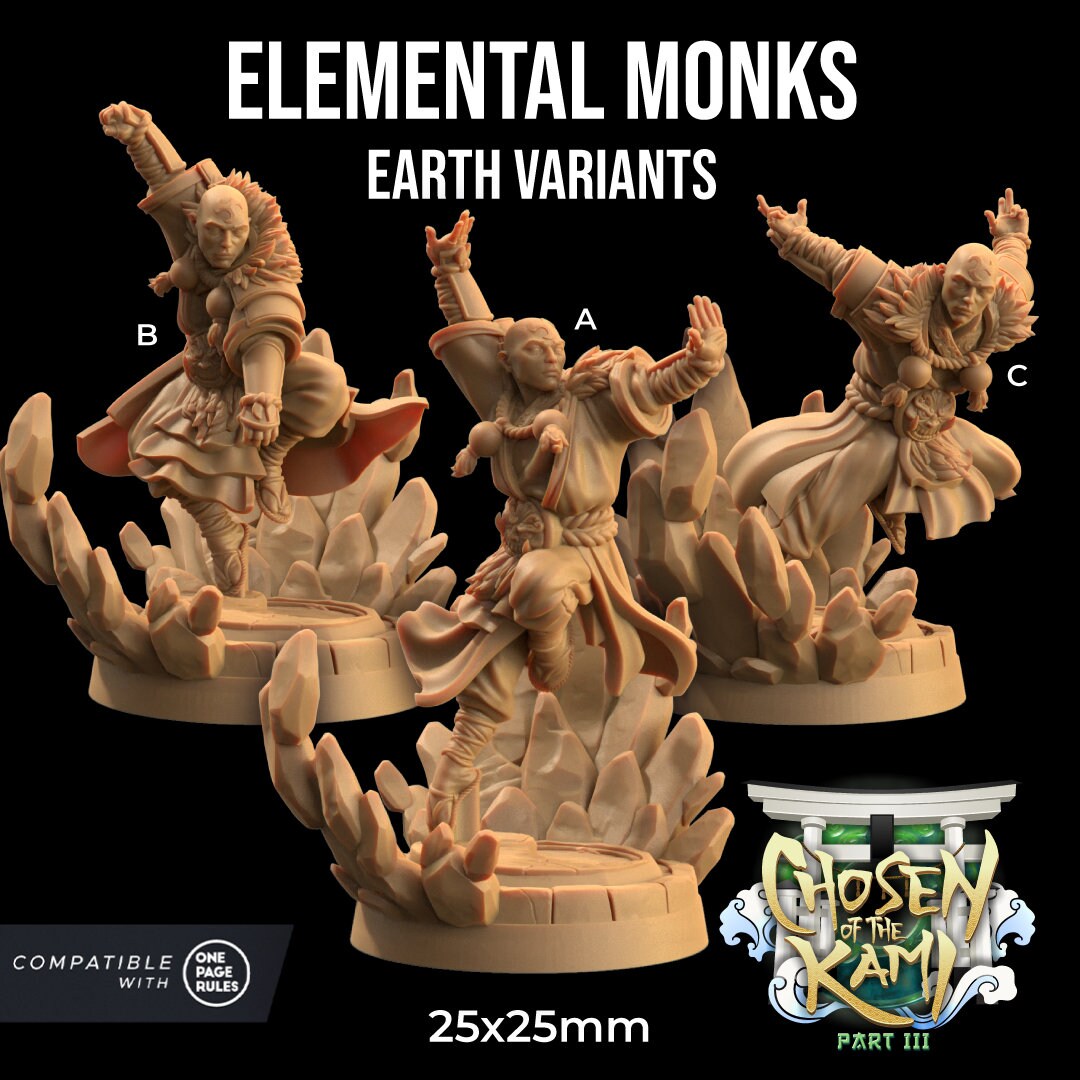 Elemental Monks Set | Dragon Trappers Lodge | Chosen Of The Kami | 32mm Scale Resin Printed Tabletop RPG Figure For DND