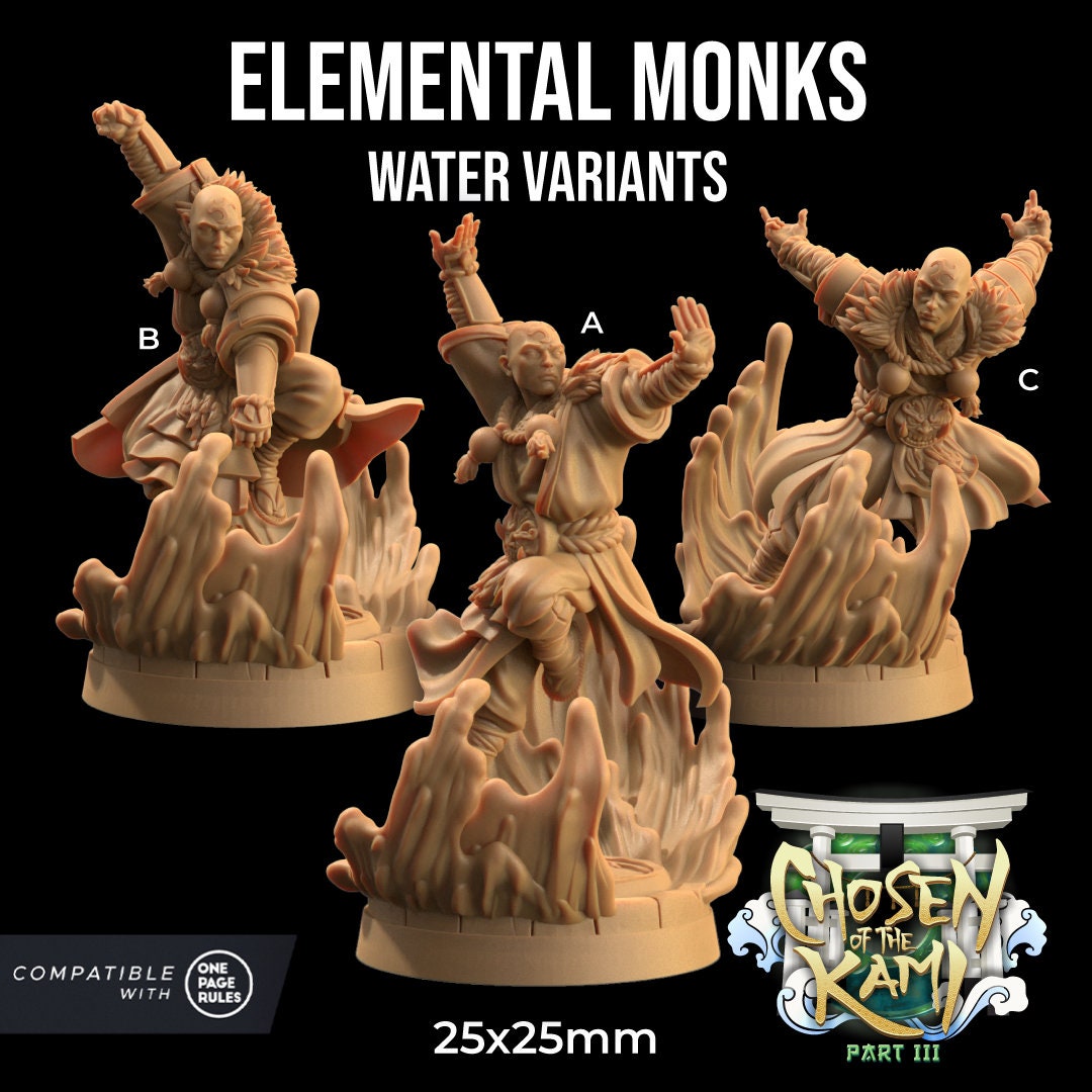 Elemental Monks Set | Dragon Trappers Lodge | Chosen Of The Kami | 32mm Scale Resin Printed Tabletop RPG Figure For DND