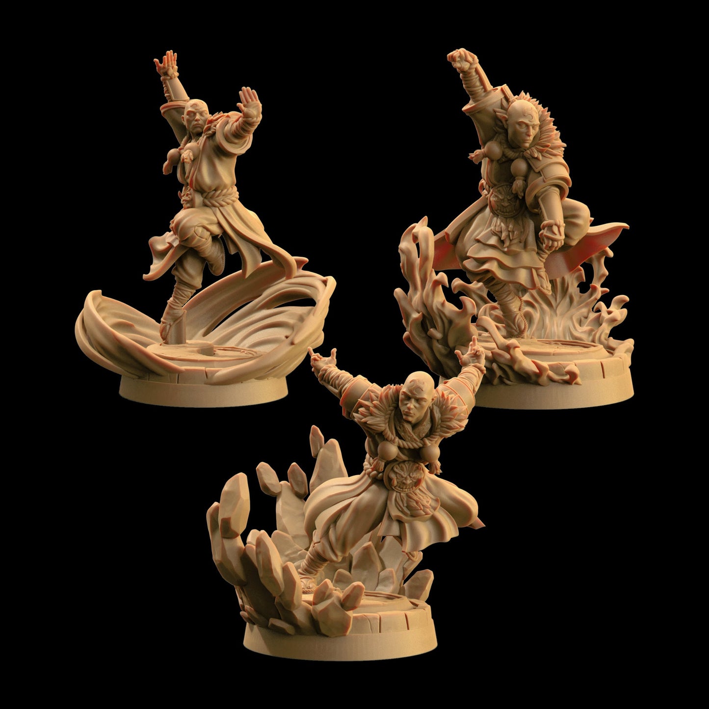 Elemental Monks Set | Dragon Trappers Lodge | Chosen Of The Kami | 32mm Scale Resin Printed Tabletop RPG Figure For DND