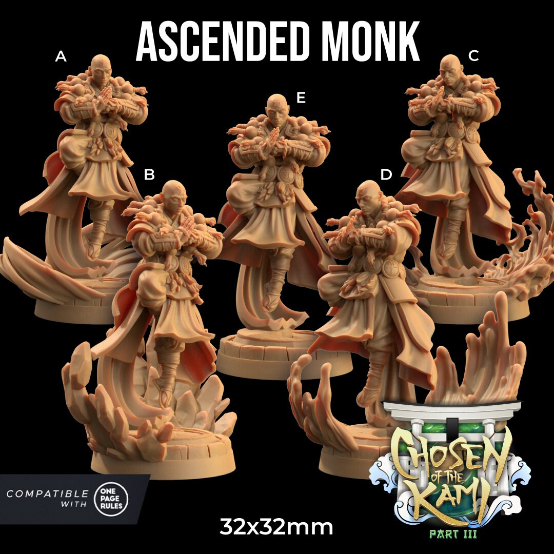 Ascended Monks Set | Dragon Trappers Lodge | Chosen Of The Kami | 32mm Scale Resin Printed Tabletop RPG Figure For DND