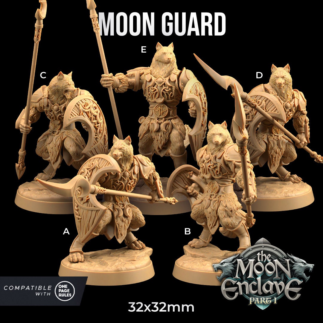 Moon Guard Set | Dragon Trappers Lodge | The Moon Enclave | 32mm Scale Resin Printed Tabletop RPG Figure For DND