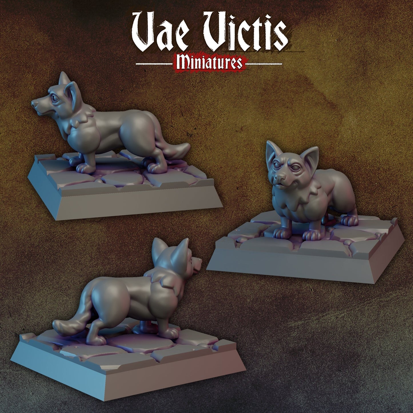 Corgi Set | Vae Victis Miniatures | 32mm Scale Resin Printed Tabletop RPG Figures for Tabletop Roleplaying or Wargaming