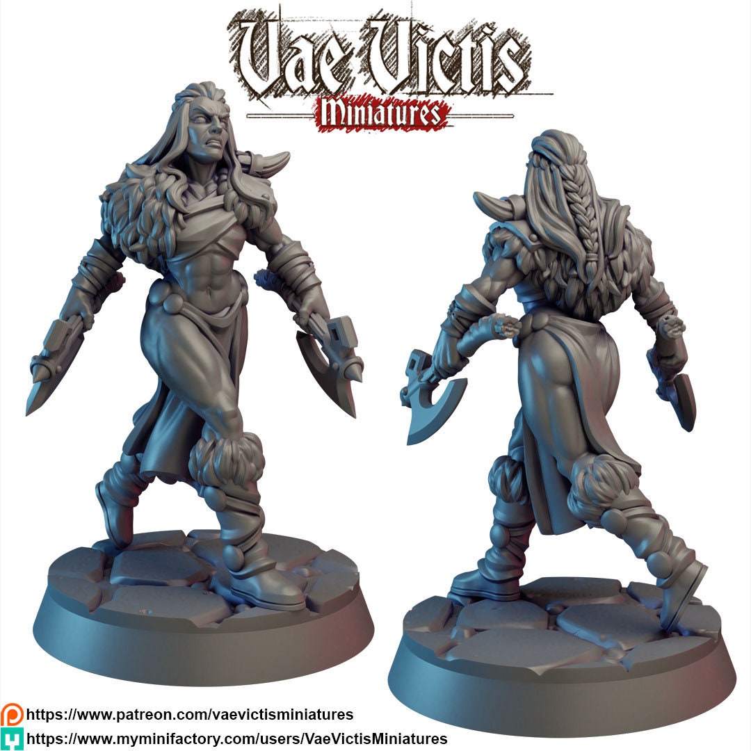 Barbarian Woman | Vae Victis Miniatures | 32mm Scale Resin Printed Tabletop RPG Figures for Tabletop Roleplaying or Wargaming