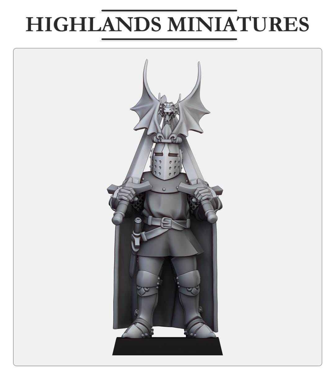 Dismounted Sir Jaume with Dual Swords | Gallia | Highland Miniatures | 32mm Scale Resin Tabletop RPG Figures for Roleplaying and Wargaming