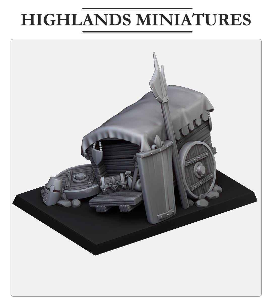 Weapon Cart | Gallia Terrain | Highland Miniatures | 32mm Scale Resin Tabletop RPG Figures for Roleplaying and Wargaming