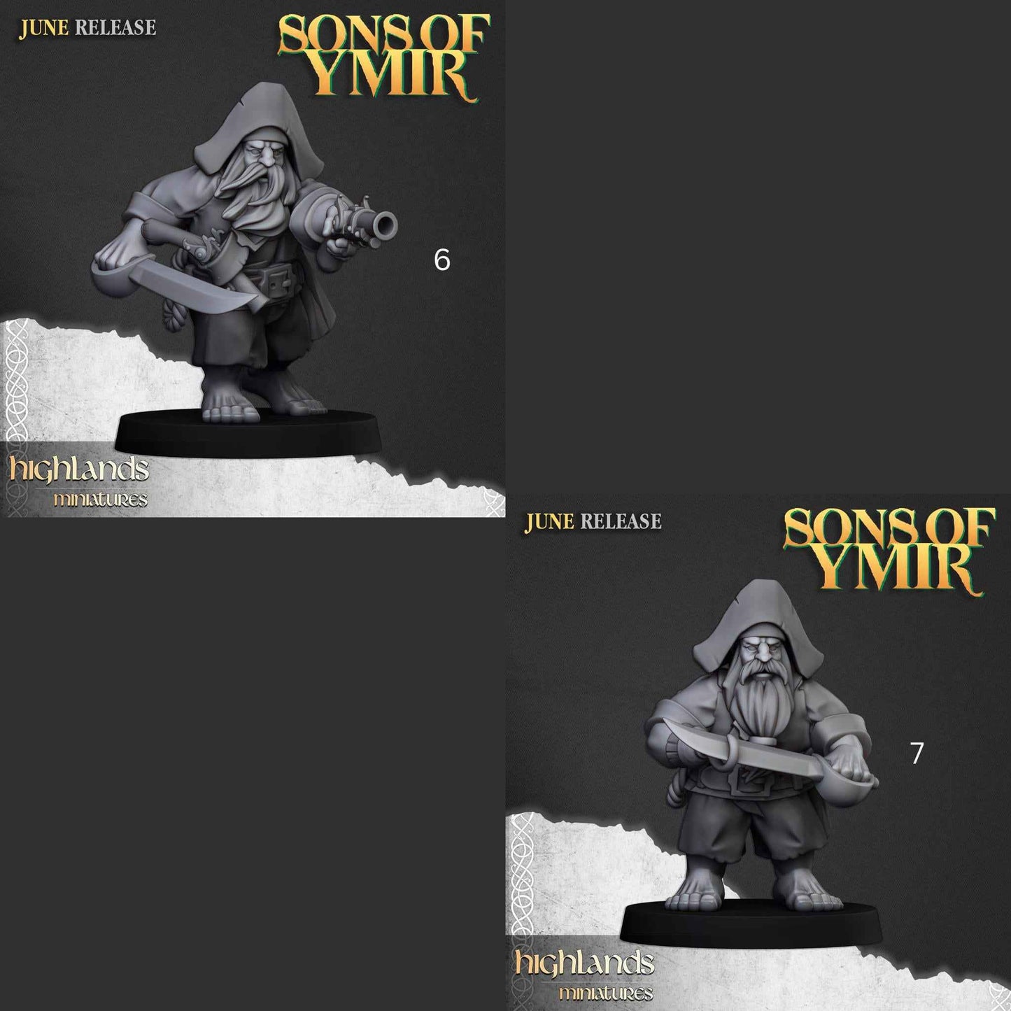 Dwarf Pirates | Sons of Ymir | Highland Miniatures | 32mm Scale Resin Tabletop RPG Figures for Roleplaying and Wargaming