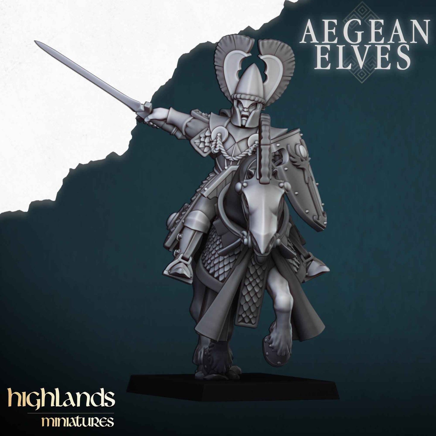 Aegean Elf Mounted Lances | Aegean Elves | Highland Miniatures | 32mm Scale Resin Tabletop RPG Figures for Roleplaying and Wargaming