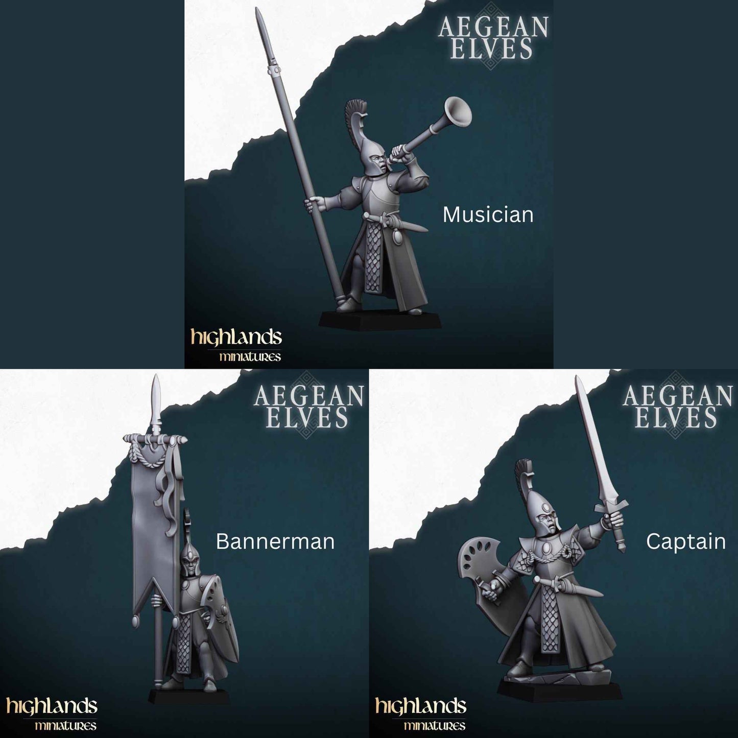 Aegean Elf Spearmen | Aegean Elves | Highland Miniatures | 32mm Scale Resin Tabletop RPG Figures for Tabletop Roleplaying and Wargaming