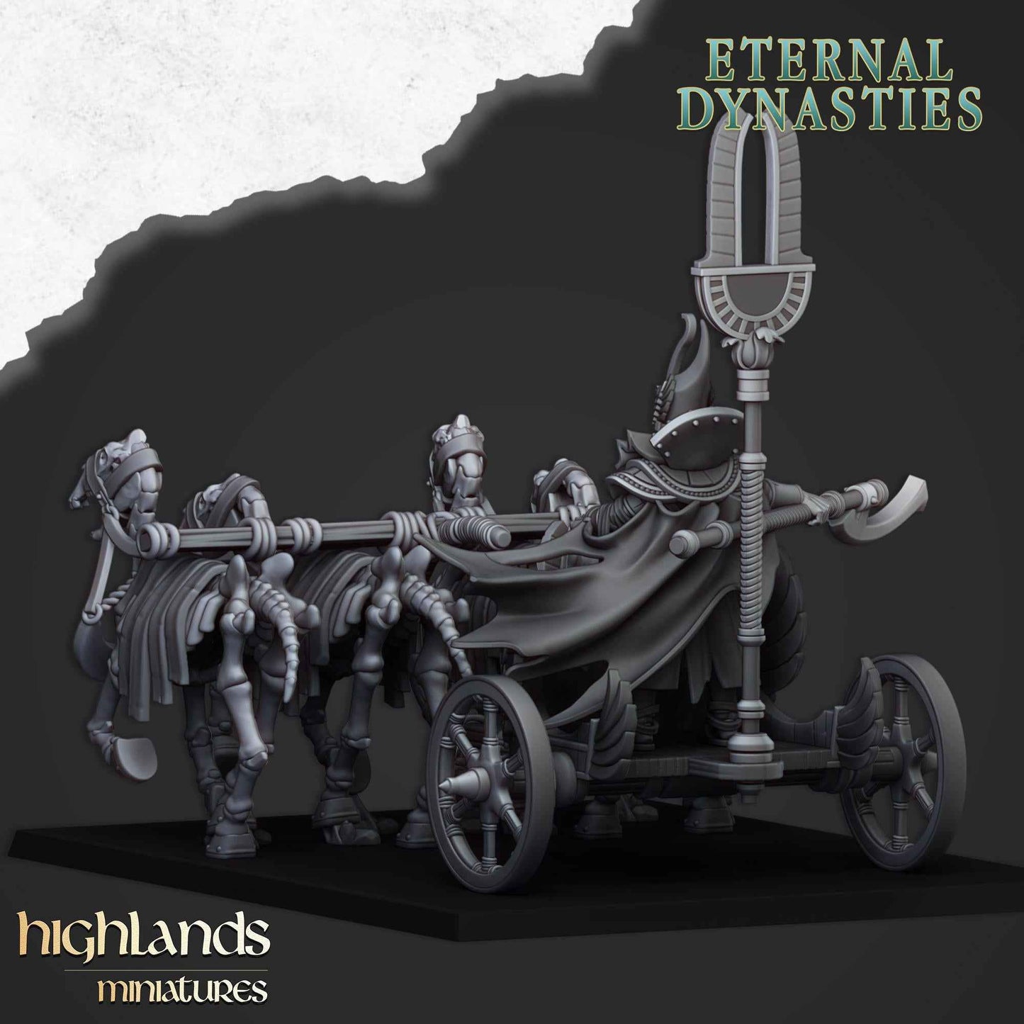 Eternal Pharaoh On Chariot | Eternal Dynasties | Highland Miniatures | 32mm Scale Resin Tabletop RPG Figures for Roleplaying and Wargaming