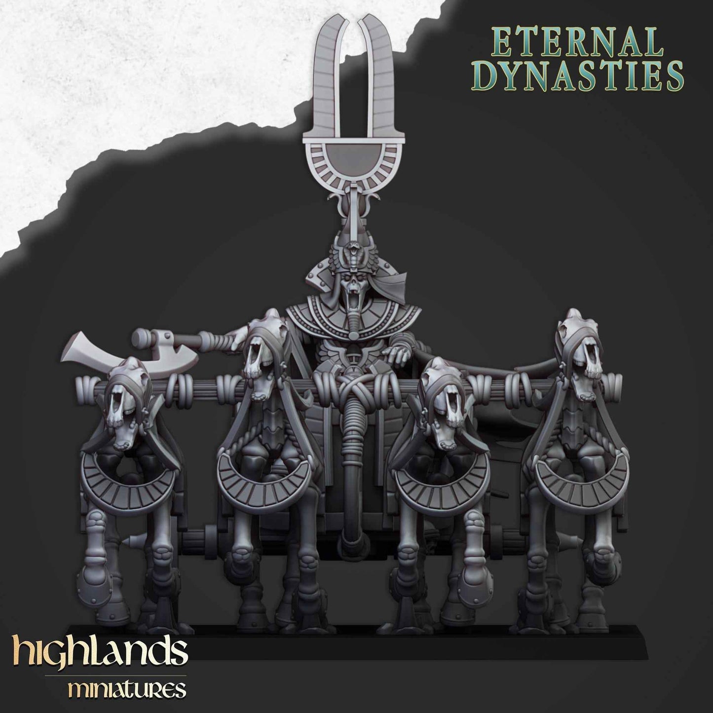Eternal Pharaoh On Chariot | Eternal Dynasties | Highland Miniatures | 32mm Scale Resin Tabletop RPG Figures for Roleplaying and Wargaming