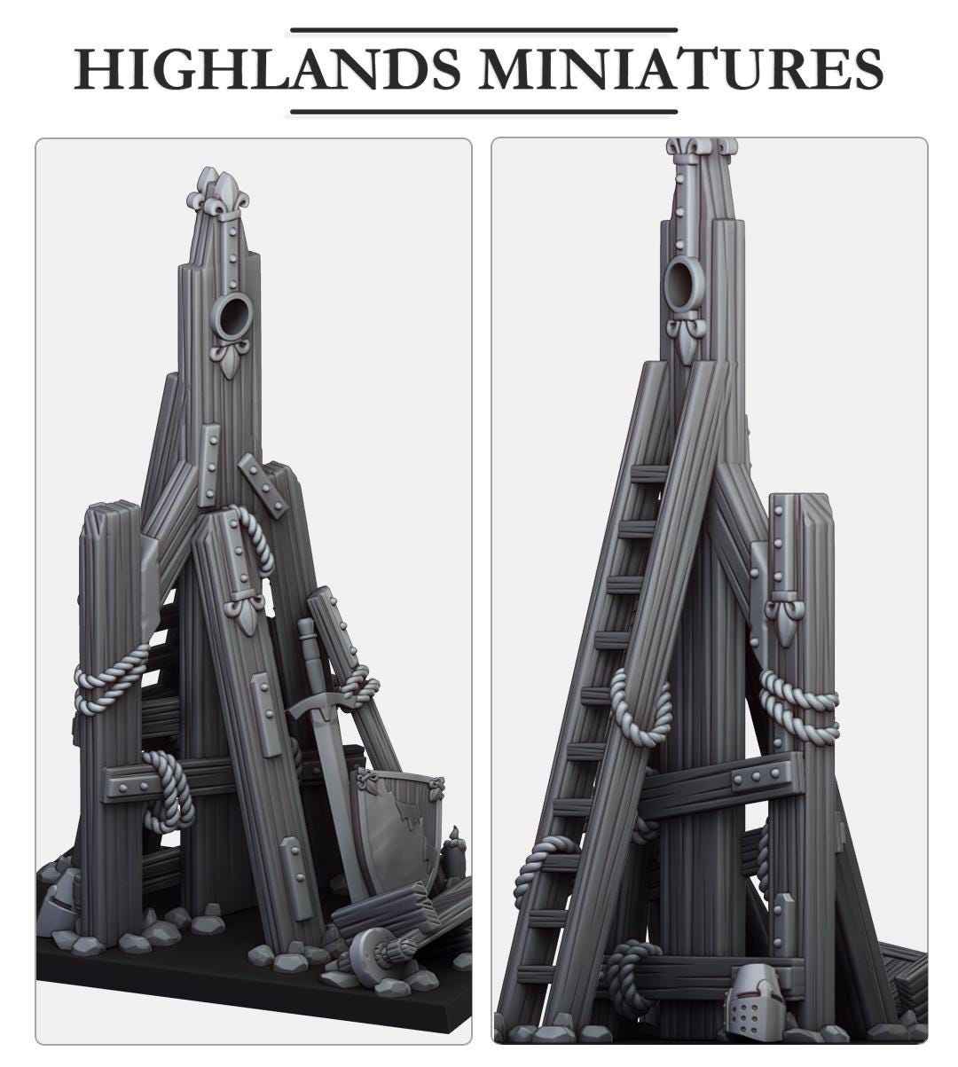 Broken Trebuchet | Gallia Terrain | Highland Miniatures | 32mm Scale Resin Tabletop RPG Figures for Roleplaying and Wargaming