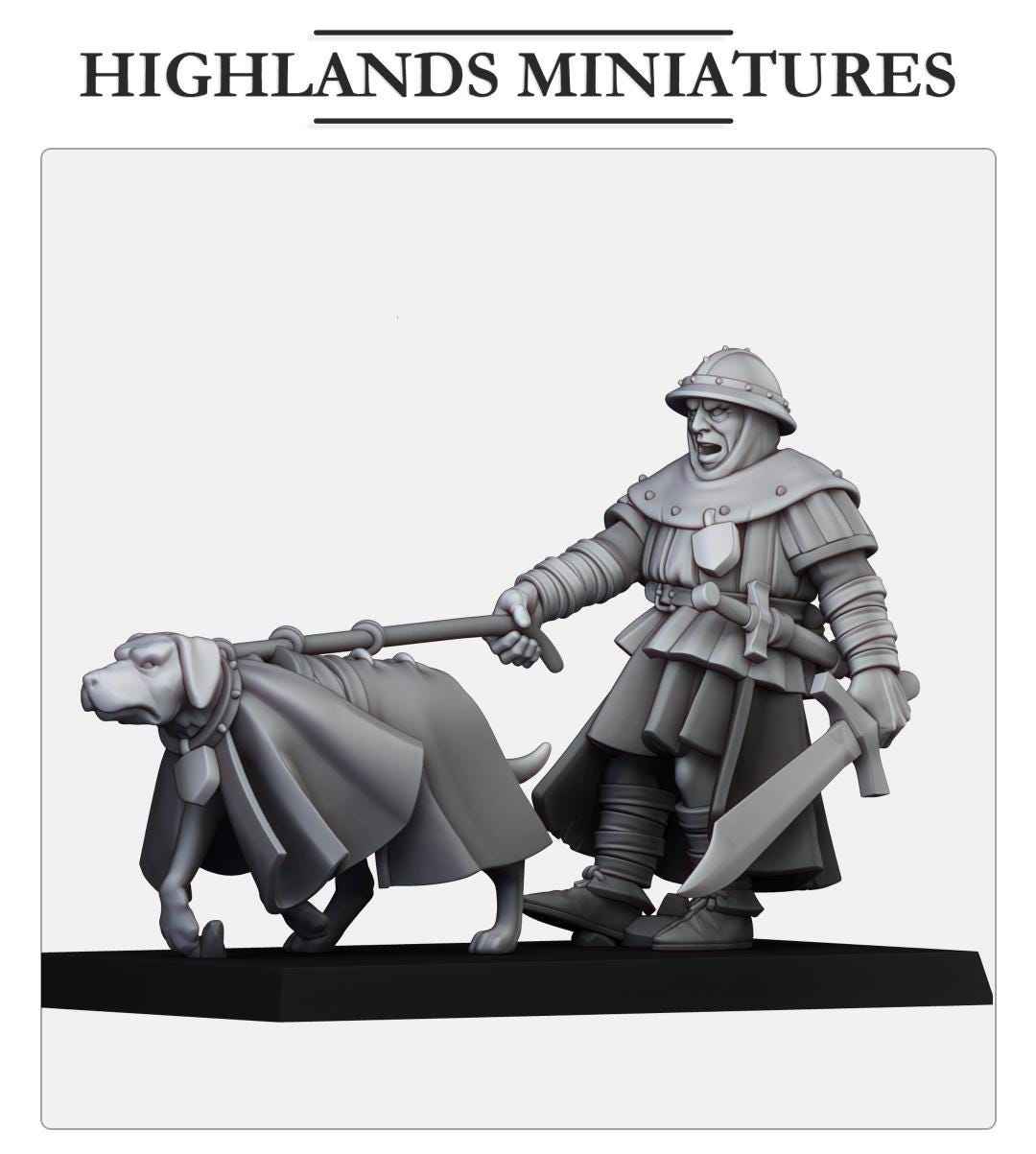 Man At Arms With Hunting Dog | Gallia | Highland Miniatures | 32mm Scale Resin Tabletop RPG Figures for Roleplaying and Wargaming