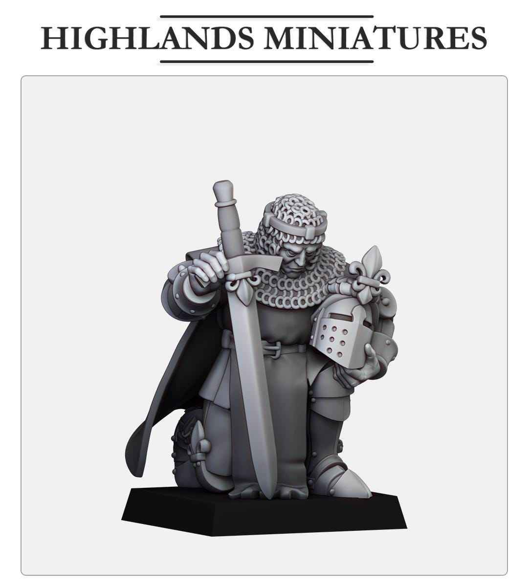 Praying Knight | Gallia | Highland Miniatures | 32mm Scale Resin Tabletop RPG Figures for Roleplaying and Wargaming