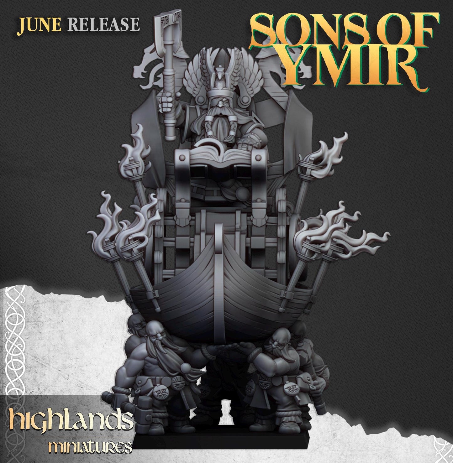 Dwarf King On Throne | Sons of Ymir | Highland Miniatures | 32mm Scale Resin Tabletop RPG Figures for Roleplaying and Wargaming