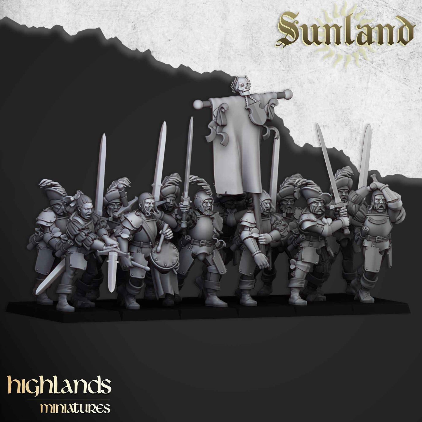 Sunland Landsknechts | Sunland | Highland Miniatures | 32mm Scale Resin Tabletop RPG Figures for Roleplaying and Wargaming