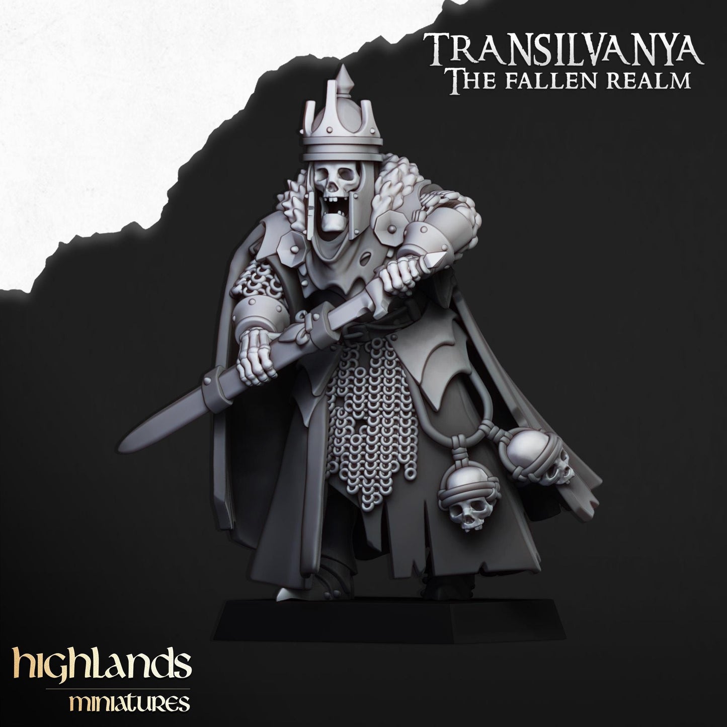 Skeletal Lord | Transilvanya The Fallen Realm | Highland Miniatures | 32mm Scale Resin Tabletop RPG Figures for Roleplaying and Wargaming
