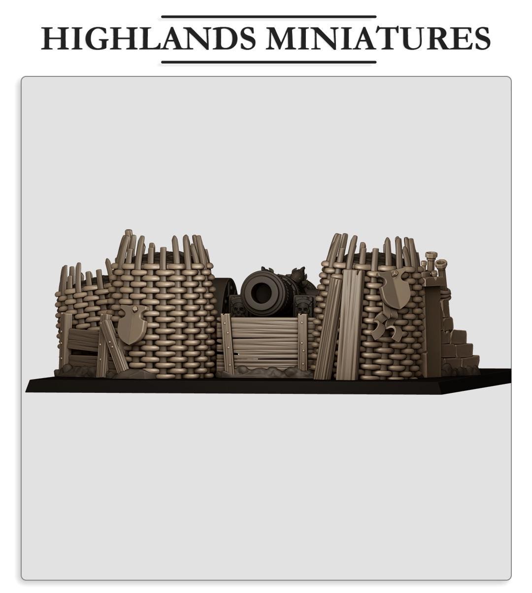 Sunland Artillery Barricade | Sunland | Highland Miniatures | 32mm Scale Resin Tabletop RPG Figures for Roleplaying and Wargaming