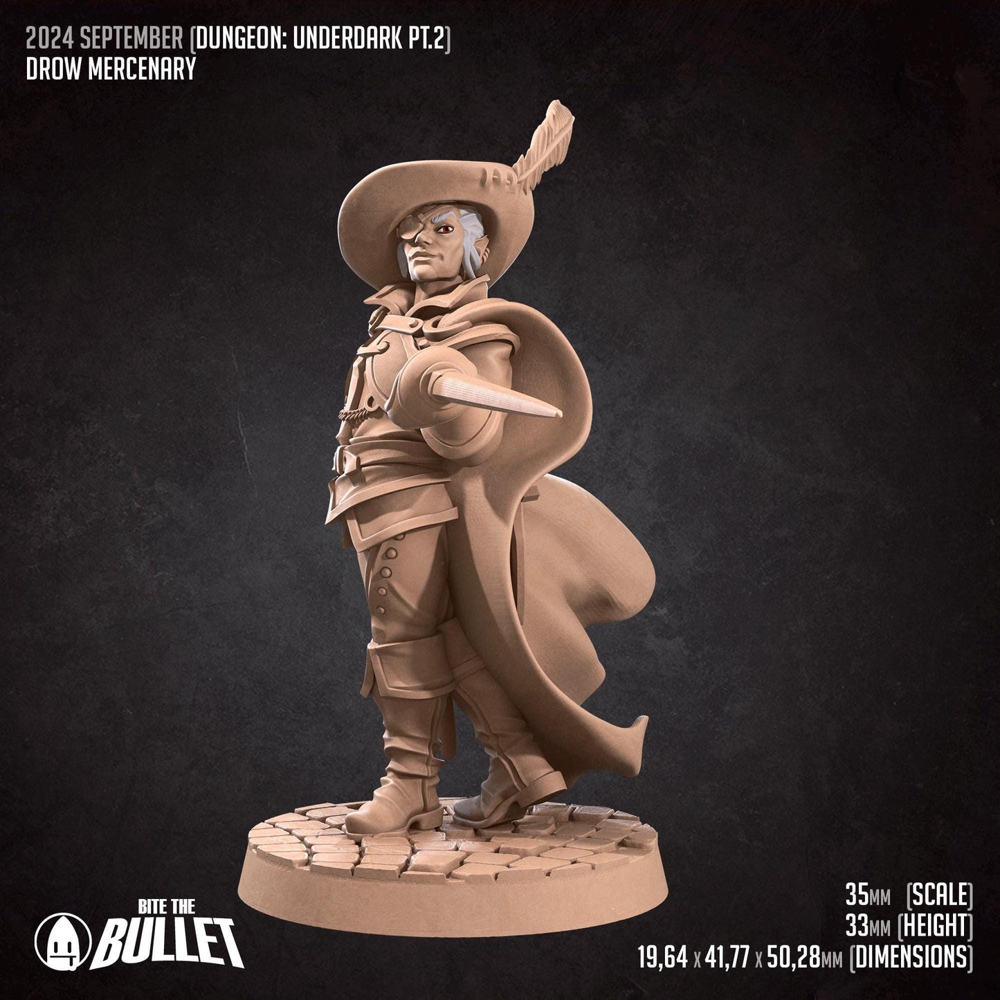 Drow Mercenary | Dungeon Underdark | Bite The Bullet | 35mm Scale | Resin Printed Tabletop RPG Miniature Figures | DND | 5E