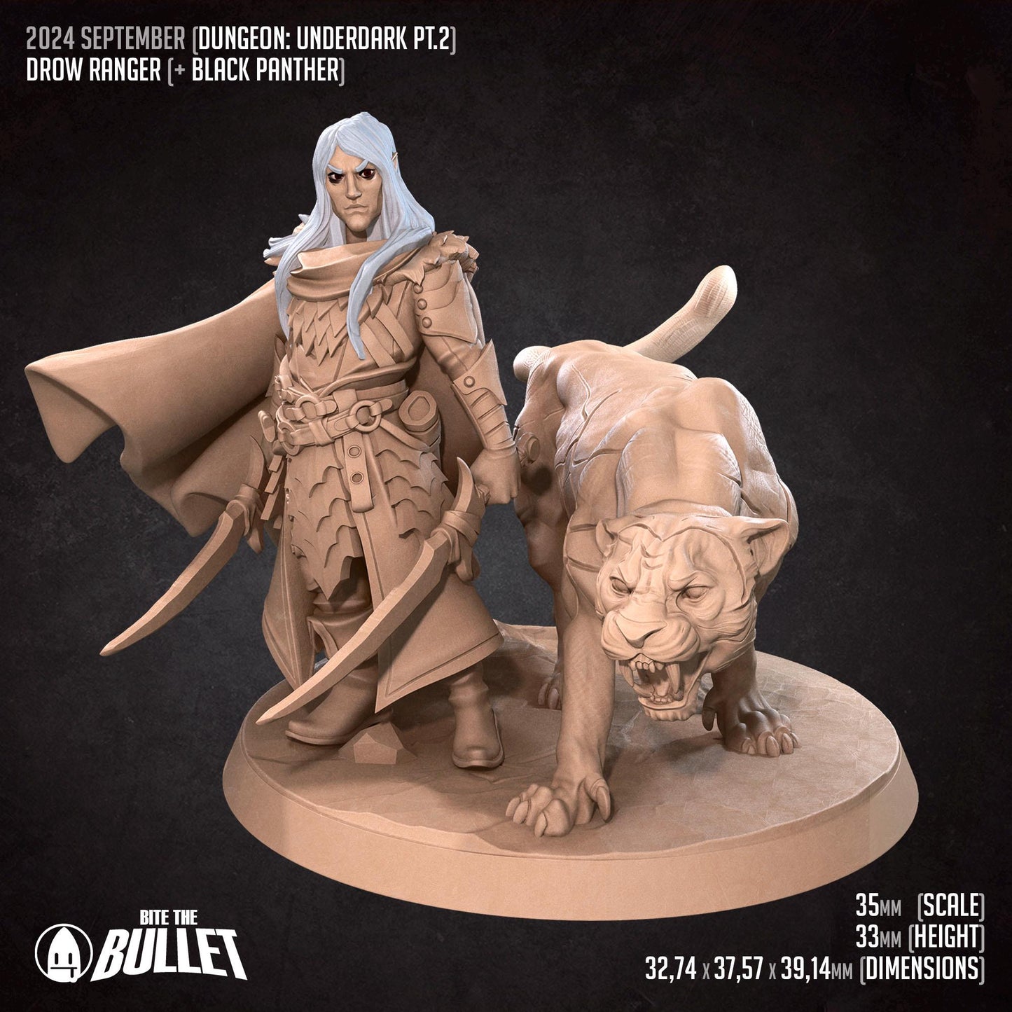 Drow Ranger | Dungeon Underdark | Bite The Bullet | 35mm Scale | Resin Printed Tabletop RPG Miniature Figures | DND | 5E