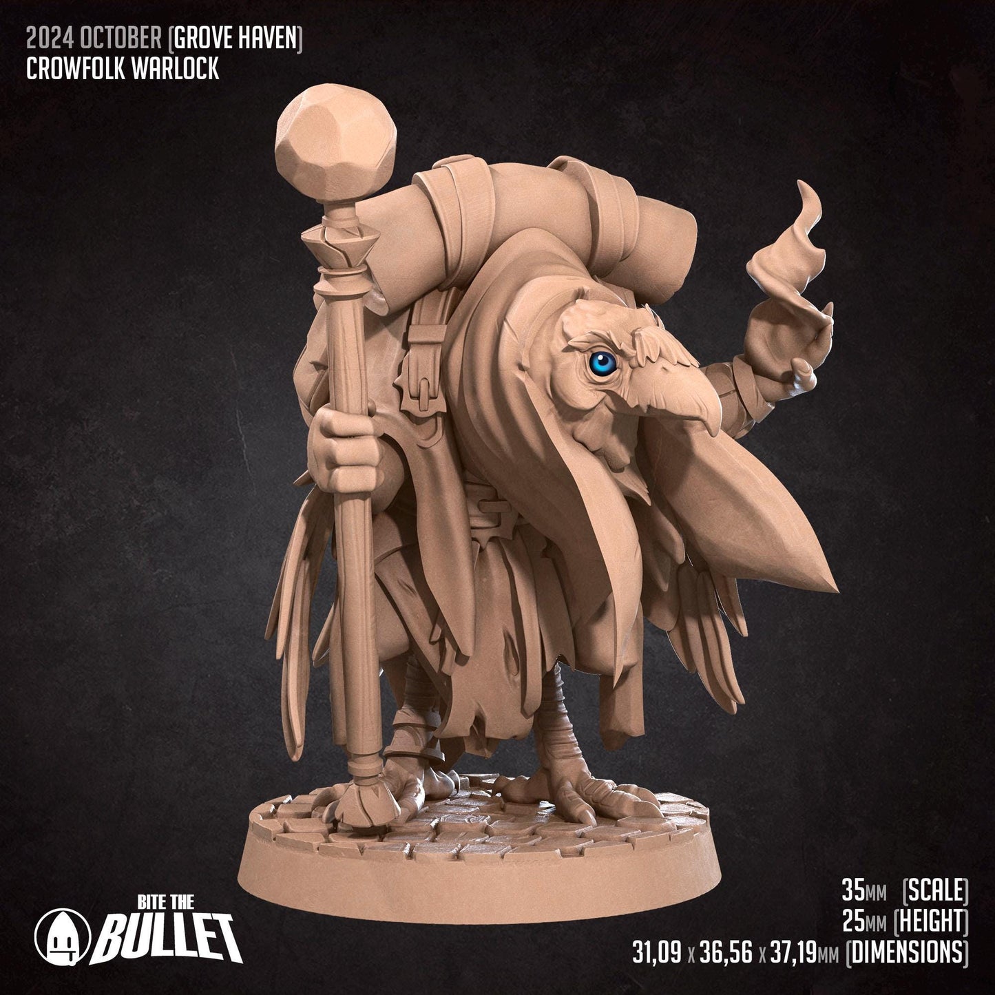 Crowfolk Warlock | Grove Haven | Bite The Bullet | 35mm Scale | Resin Printed Tabletop RPG Miniature Figures | DND | 5E
