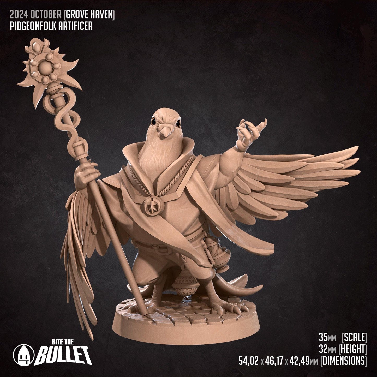 Pidgeonfolk Cleric | Grove Haven | Bite The Bullet | 35mm Scale | Resin Printed Tabletop RPG Miniature Figures | DND | 5E